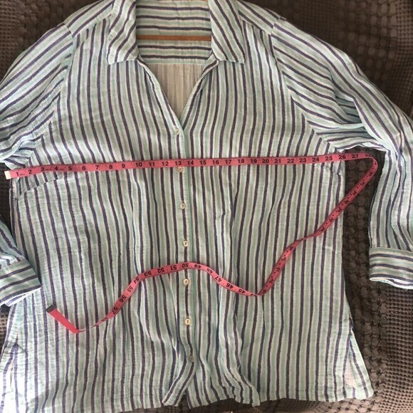 Soft Surroundings Blouse Aqua Blue Stripe Escambia Gauze Tunic Shirt Size 3X - Picture 7 of 13